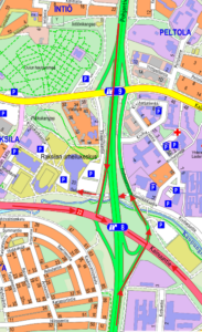 Kartta saapumisesta autolla kilpailukeskukseen